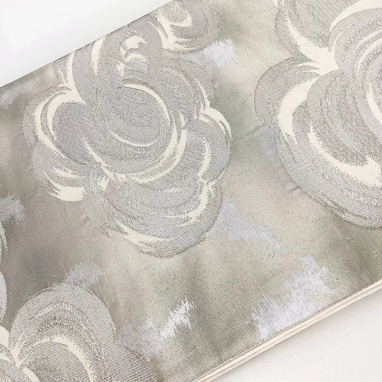 7040# Japanese Vintage Fukuro Obi Belt Kimono Fabric Silk Traditional Silver