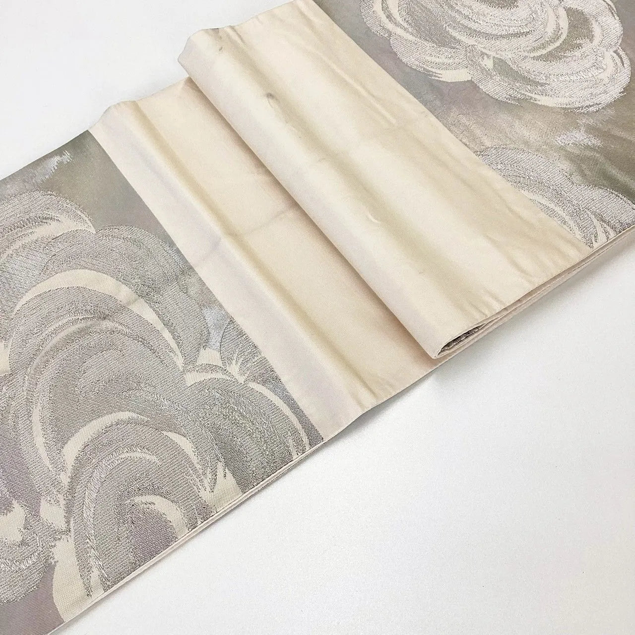 7040# Japanese Vintage Fukuro Obi Belt Kimono Fabric Silk Traditional Silver