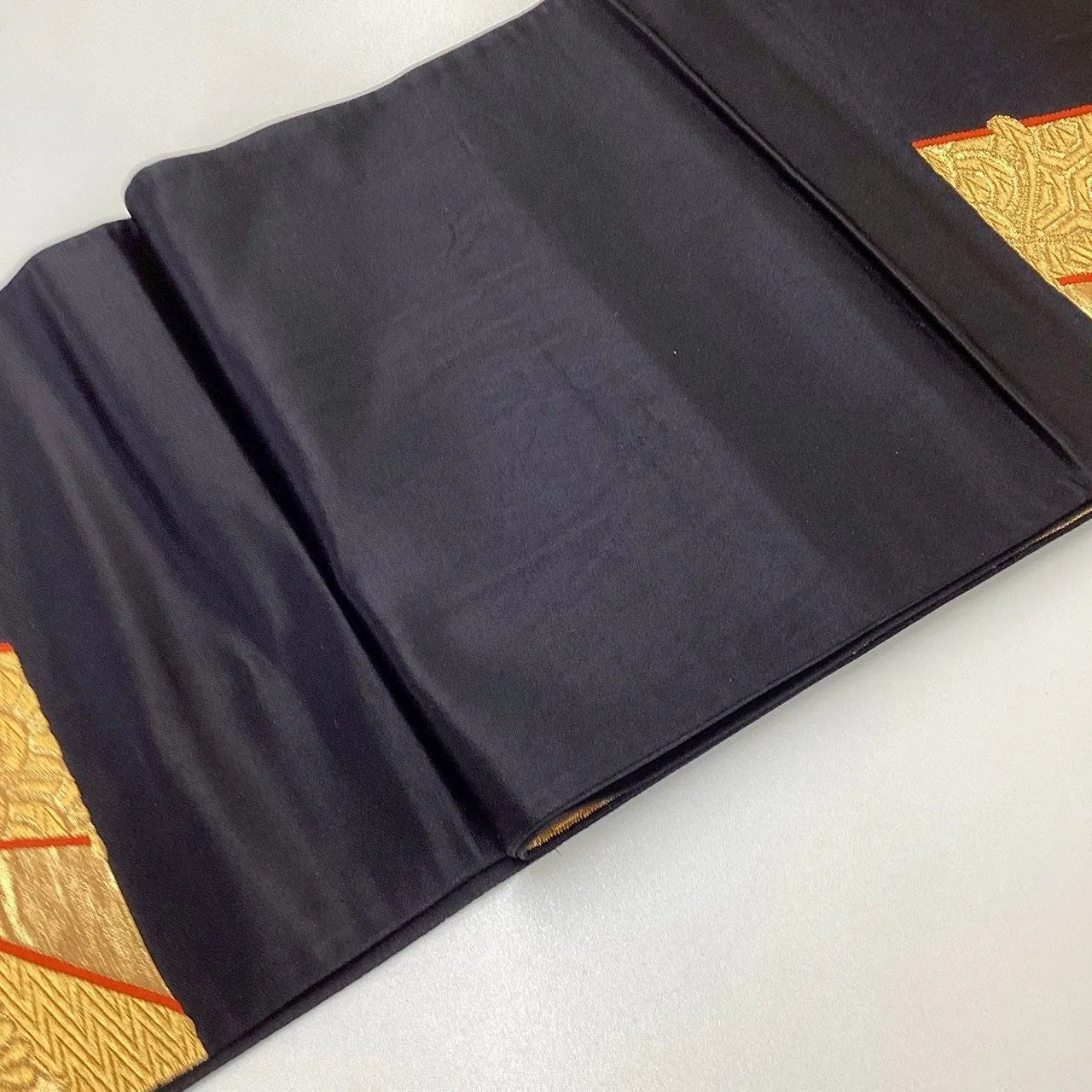 7041# Japanese Vintage Fukuro Obi Belt Kimono Fabric Silk Traditional Black