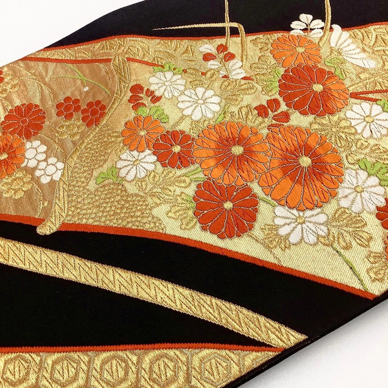 7041# Japanese Vintage Fukuro Obi Belt Kimono Fabric Silk Traditional Black