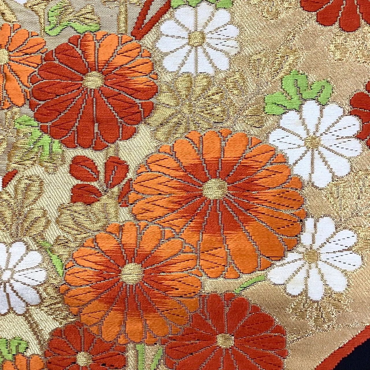 7041# Japanese Vintage Fukuro Obi Belt Kimono Fabric Silk Traditional Black