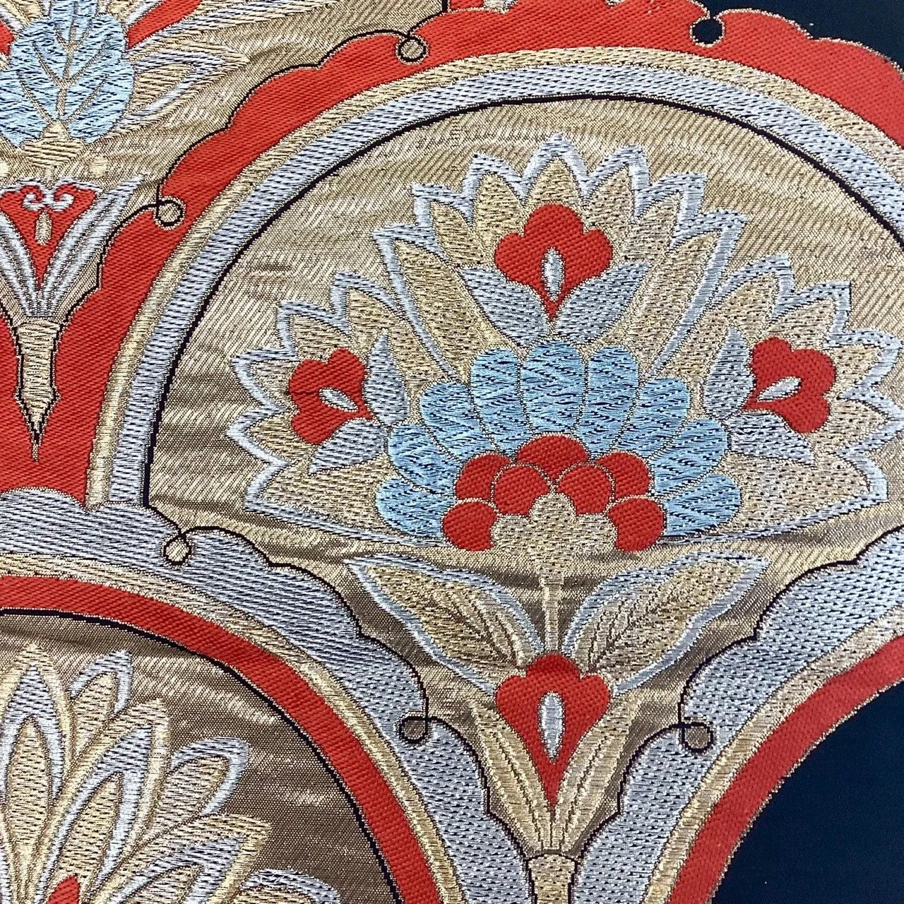 7043# Japanese Vintage Fukuro Obi Belt Kimono Fabric Silk Traditional Black