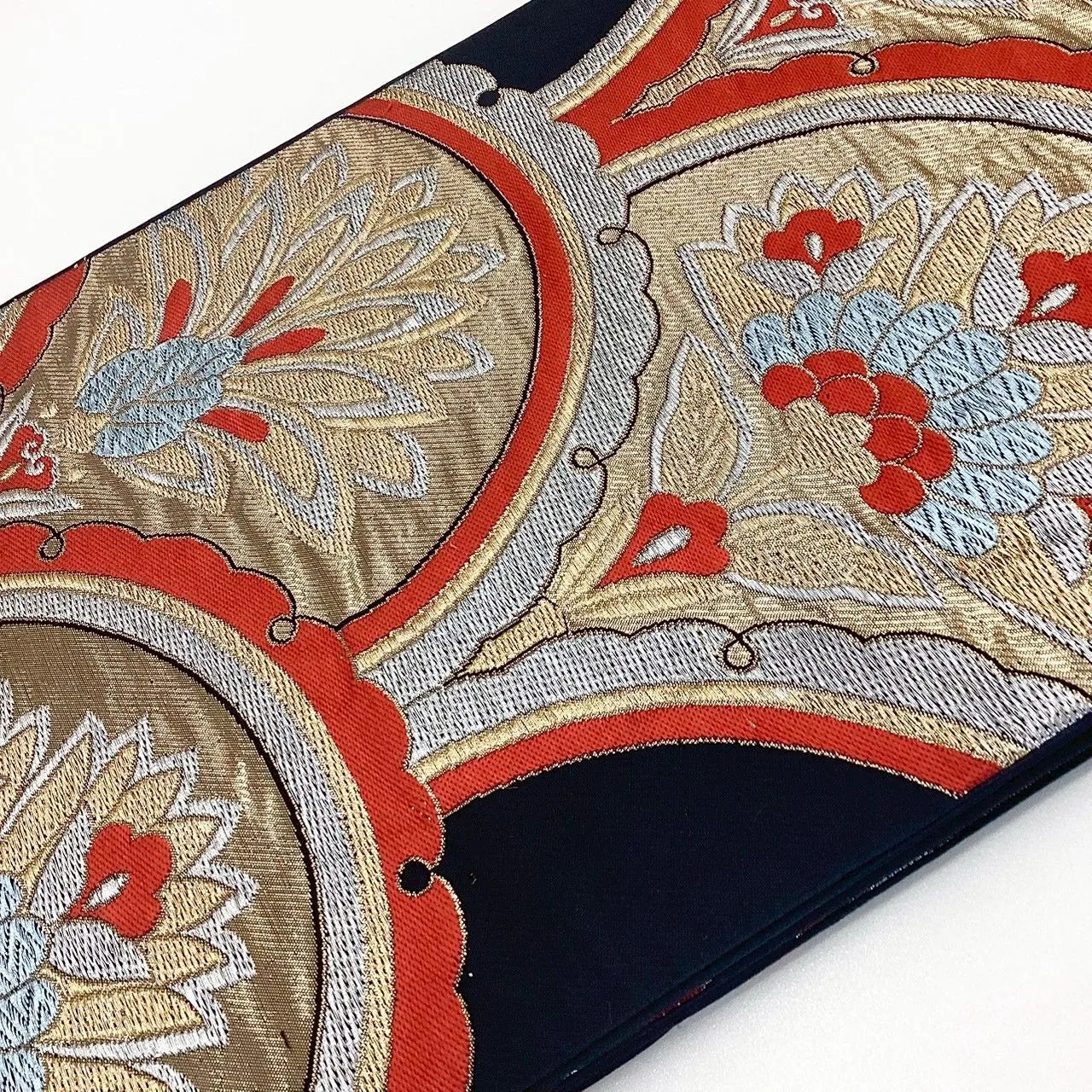 7043# Japanese Vintage Fukuro Obi Belt Kimono Fabric Silk Traditional Black