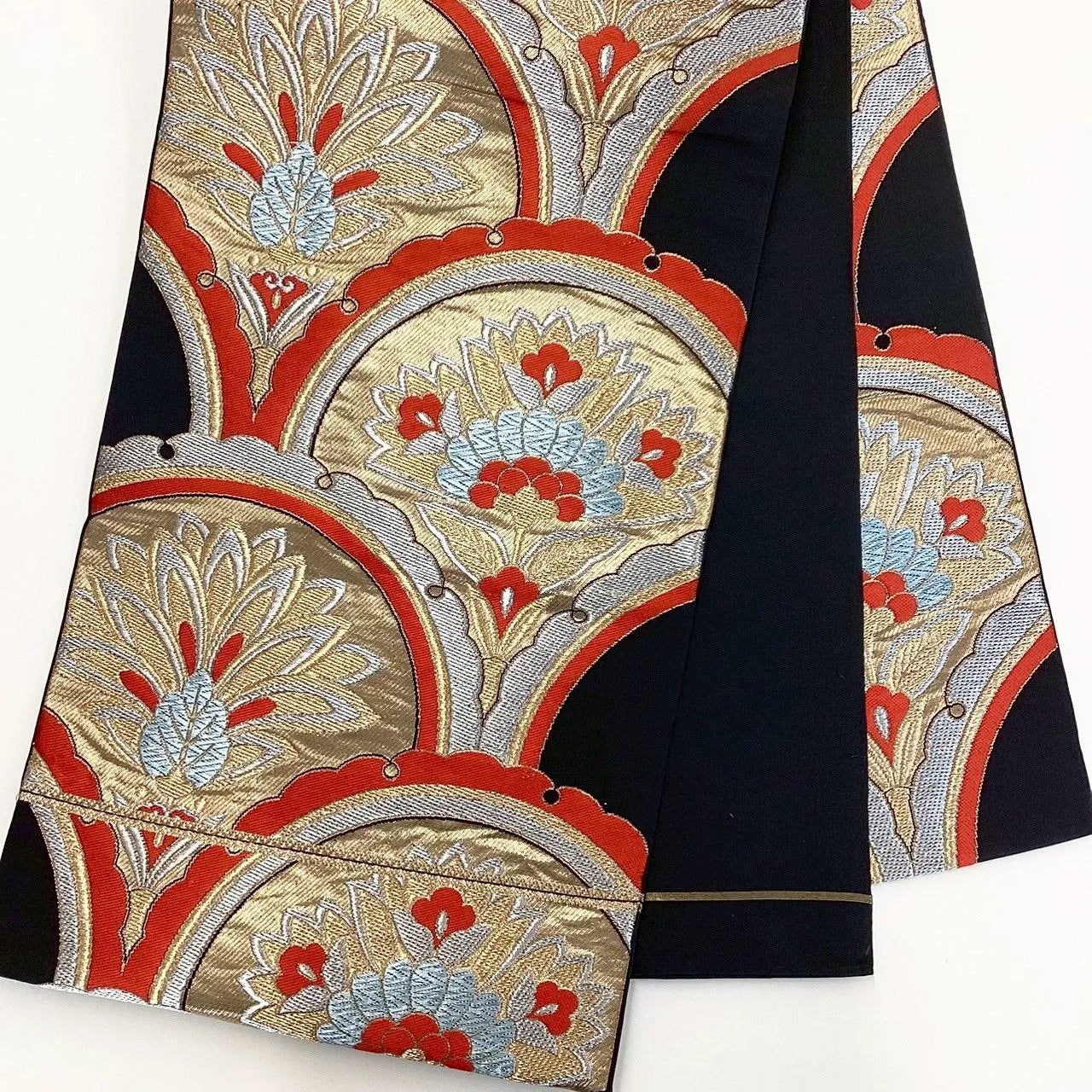 7043# Japanese Vintage Fukuro Obi Belt Kimono Fabric Silk Traditional Black