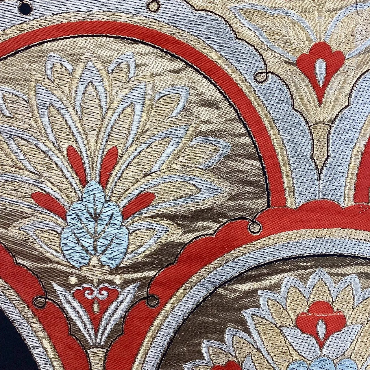 7043# Japanese Vintage Fukuro Obi Belt Kimono Fabric Silk Traditional Black