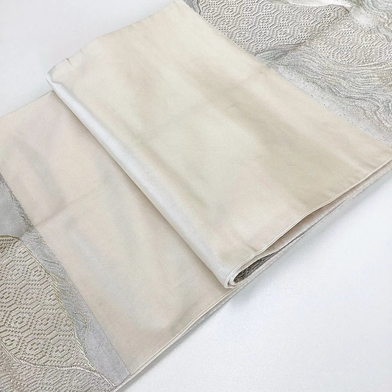 7045# Japanese Vintage Fukuro Obi Belt Kimono Fabric Silk Traditional Silver
