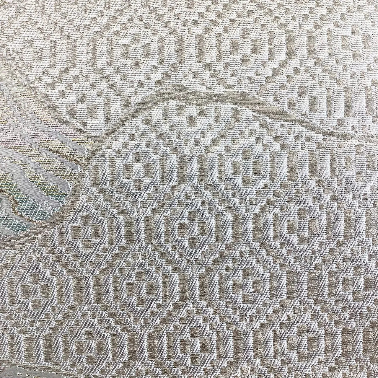 7045# Japanese Vintage Fukuro Obi Belt Kimono Fabric Silk Traditional Silver