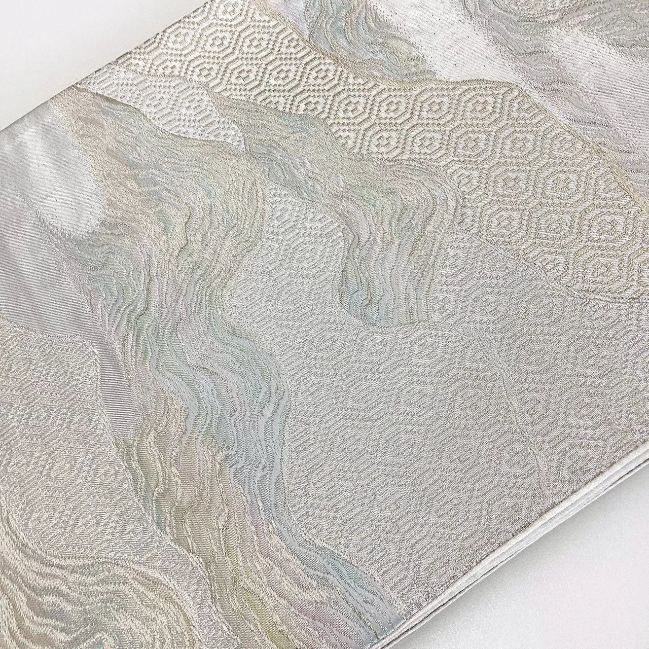 7045# Japanese Vintage Fukuro Obi Belt Kimono Fabric Silk Traditional Silver