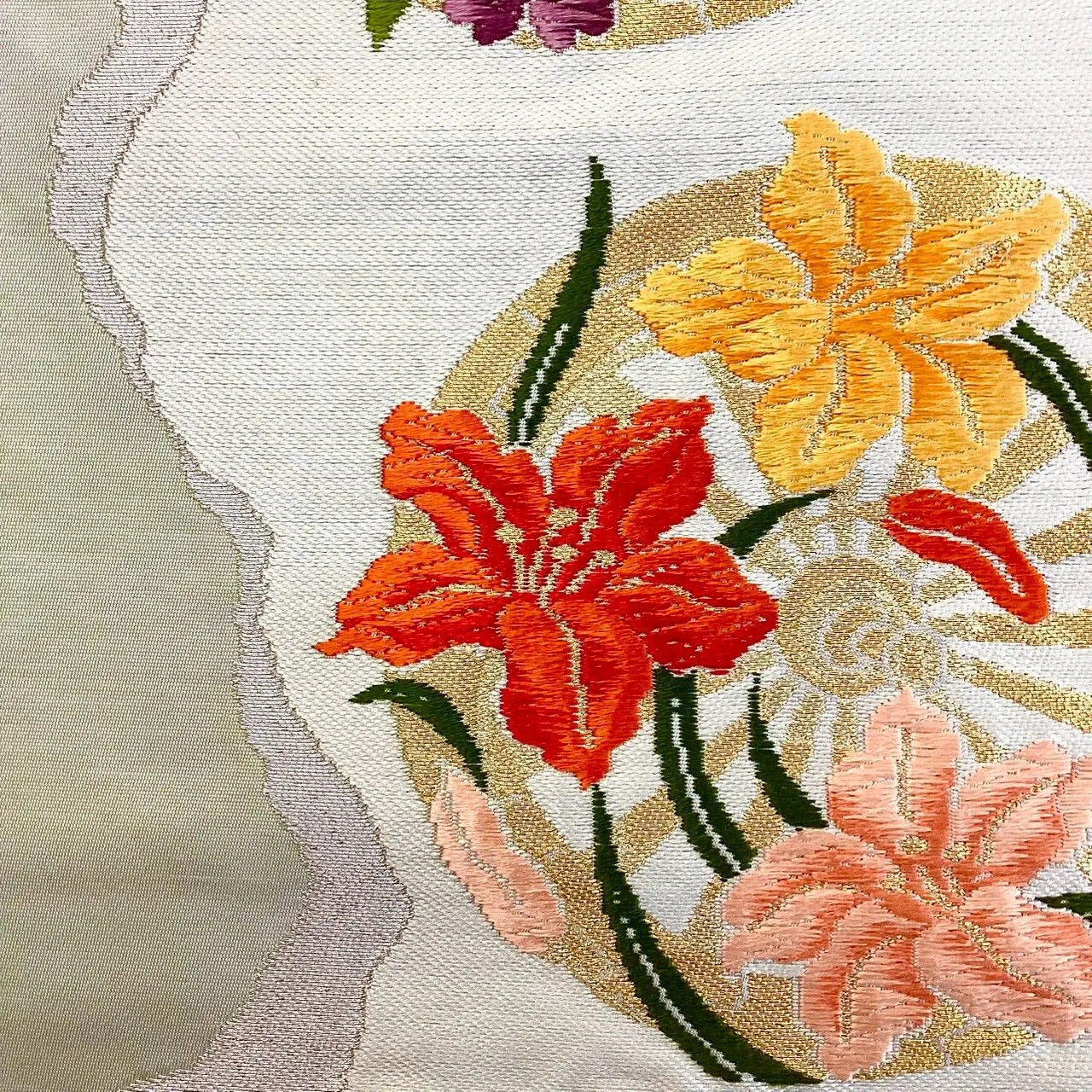 7047# Japanese Vintage Fukuro Obi Belt Kimono Fabric Silk Traditional