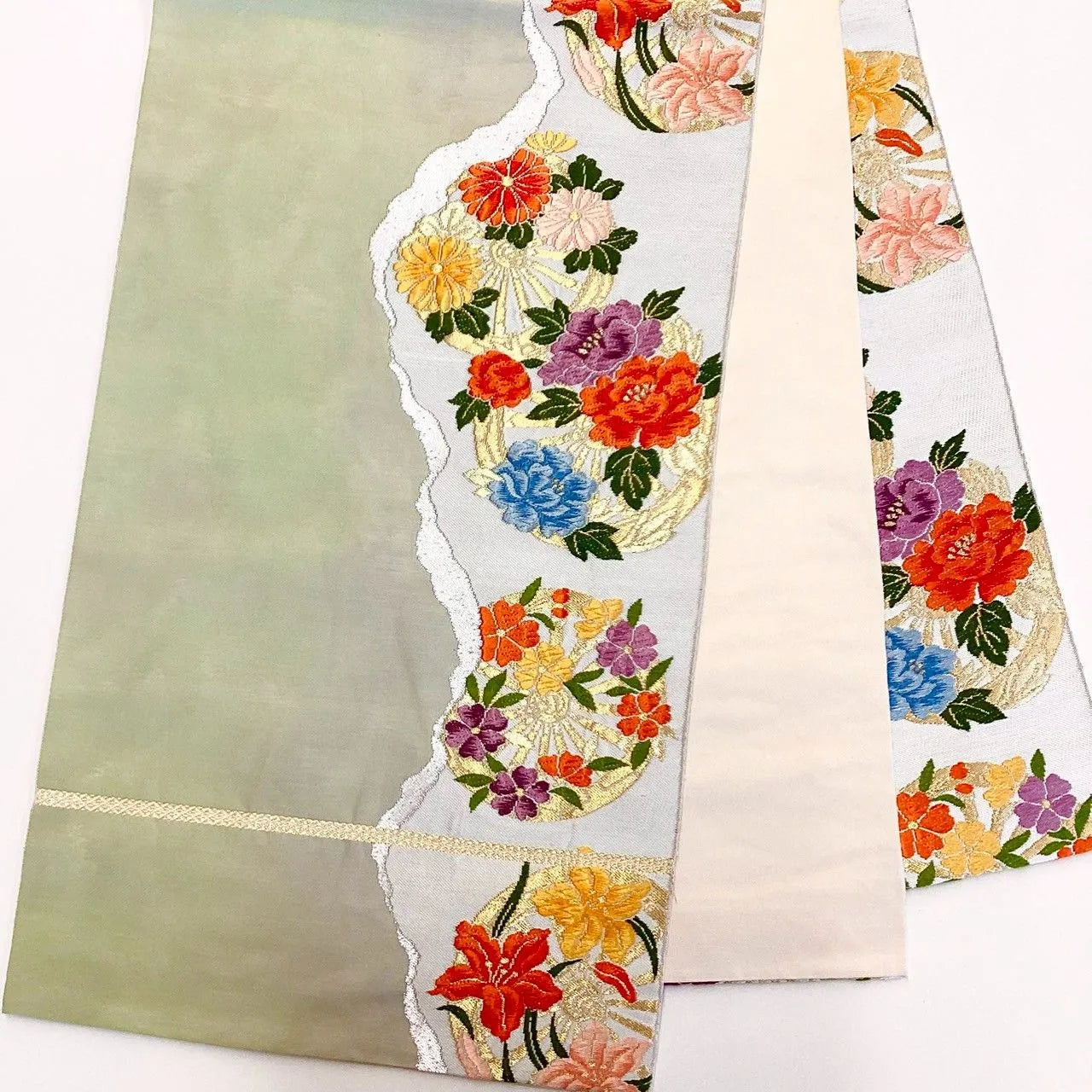 7047# Japanese Vintage Fukuro Obi Belt Kimono Fabric Silk Traditional