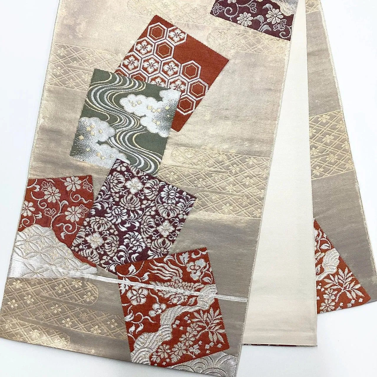 7049# Japanese Vintage Fukuro Obi Belt Kimono Fabric Silk Traditional