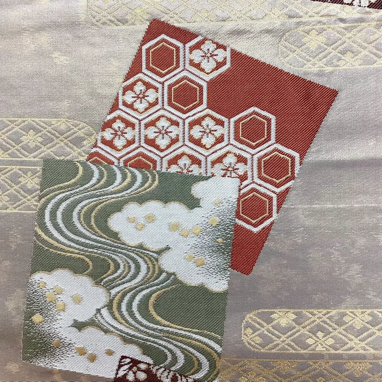 7049# Japanese Vintage Fukuro Obi Belt Kimono Fabric Silk Traditional