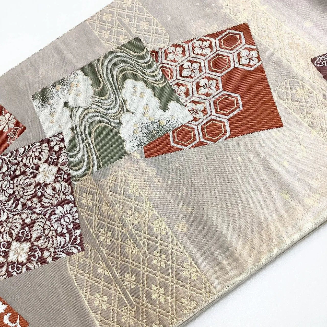 7049# Japanese Vintage Fukuro Obi Belt Kimono Fabric Silk Traditional