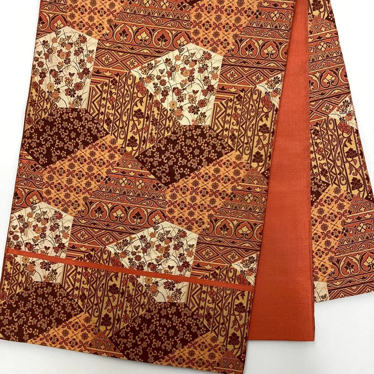 7050# Japanese Vintage Fukuro Obi Belt Kimono Fabric Silk All-over pattern　