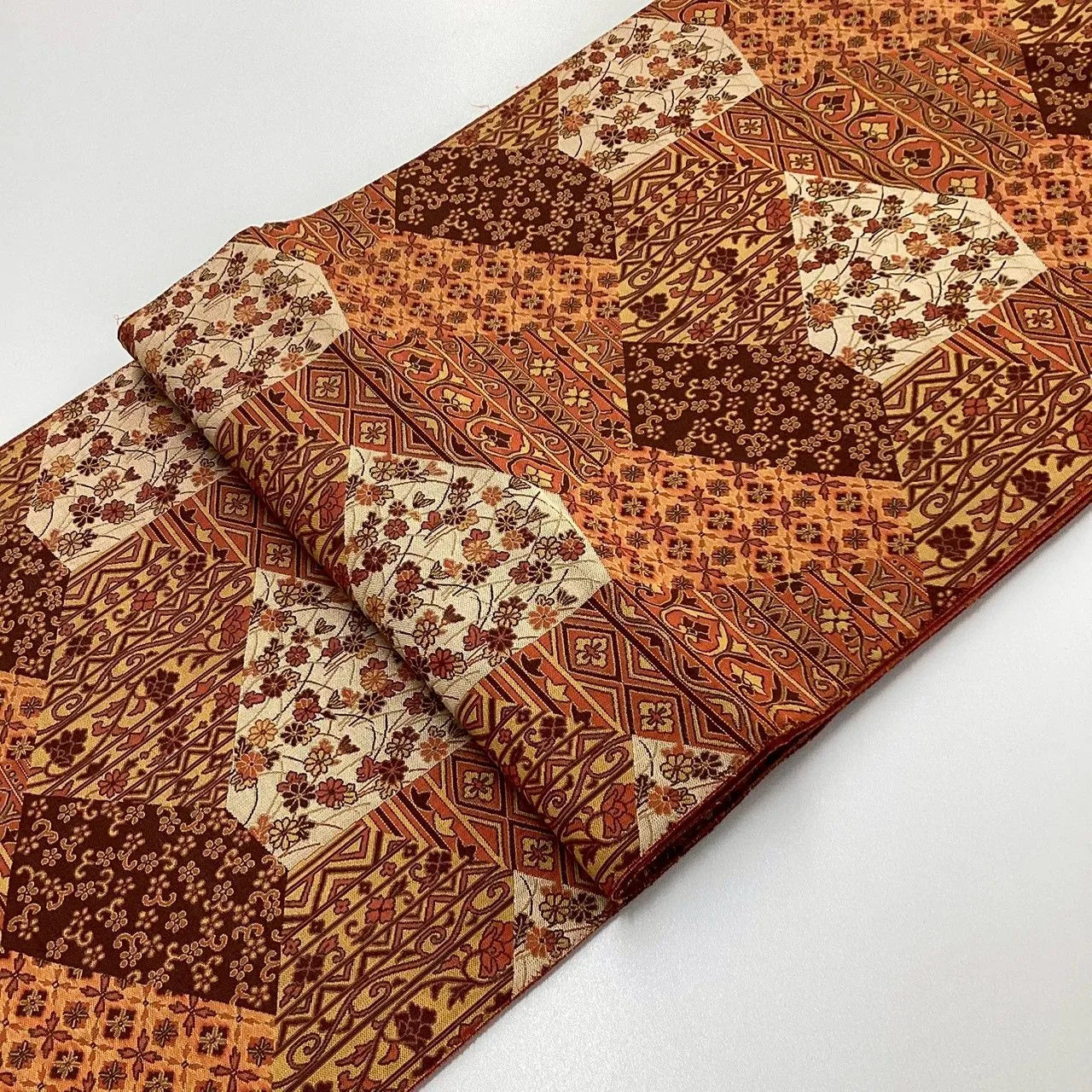 7050# Japanese Vintage Fukuro Obi Belt Kimono Fabric Silk All-over pattern　
