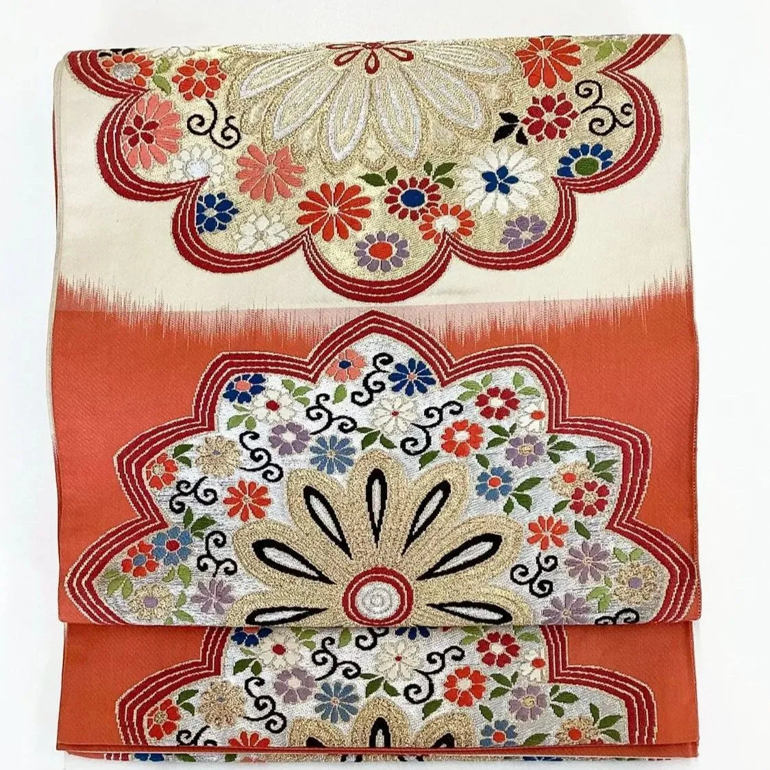 7029# Japanese Vintage Fukuro Obi Belt Kimono Fabric Silk Traditional