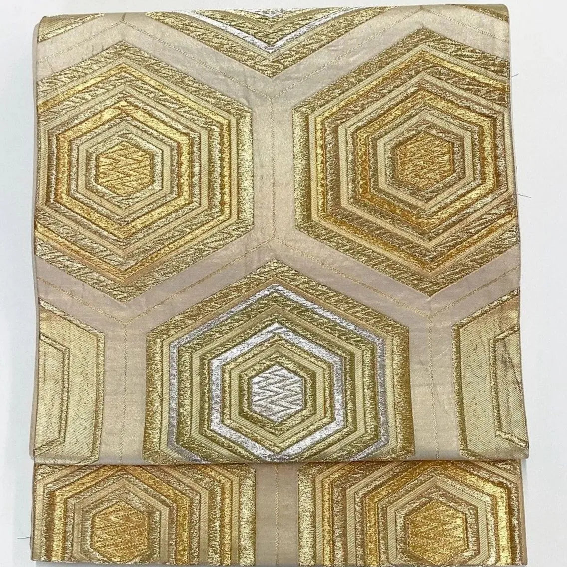 7035# Japanese Vintage Fukuro Obi Belt Kimono Fabric Silk Traditional Gold