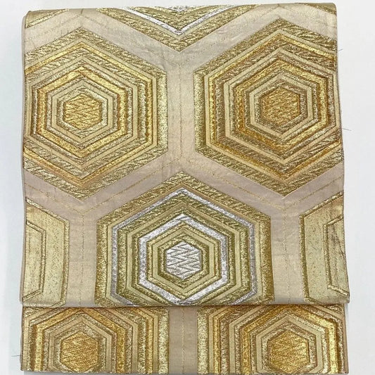 7035# Japanese Vintage Fukuro Obi Belt Kimono Fabric Silk Traditional Gold