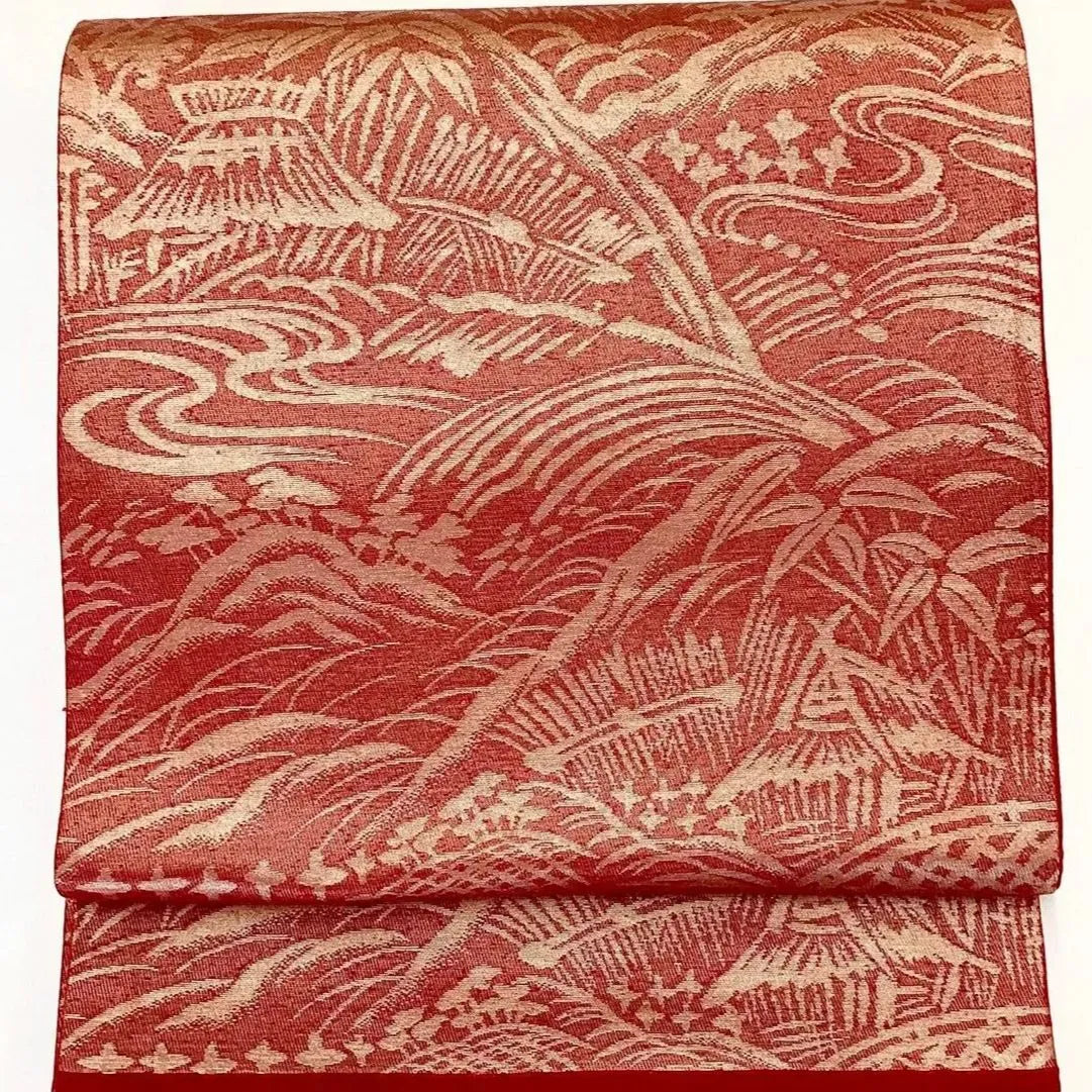 7036# Japanese Vintage Fukuro Obi Belt Kimono Fabric Silk Traditional