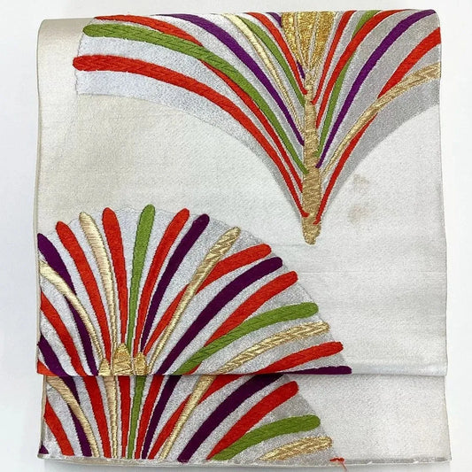 7039# Japanese Vintage Fukuro Obi Belt Kimono Fabric Silk Traditional Embroidery