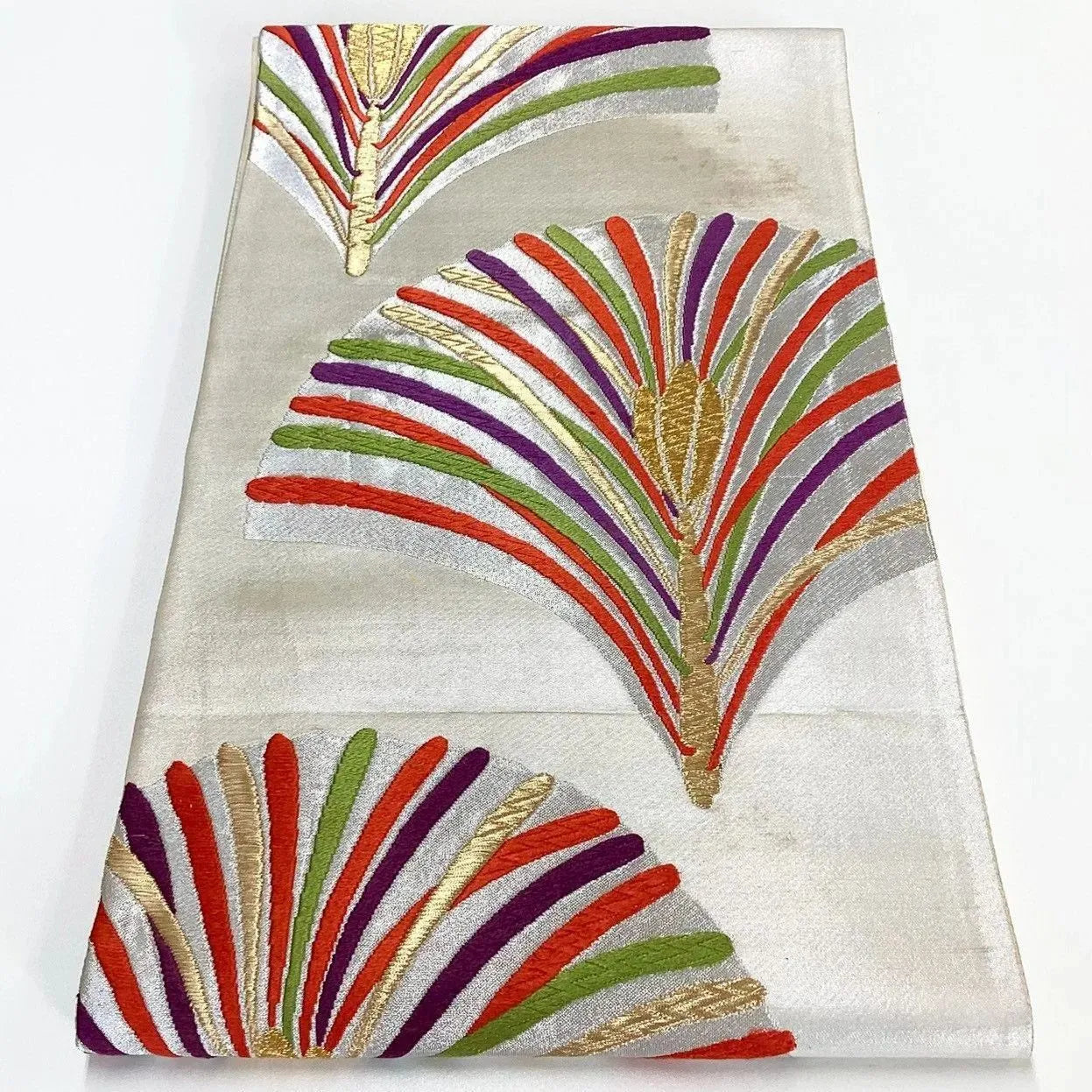 7039# Japanese Vintage Fukuro Obi Belt Kimono Fabric Silk Traditional Embroidery