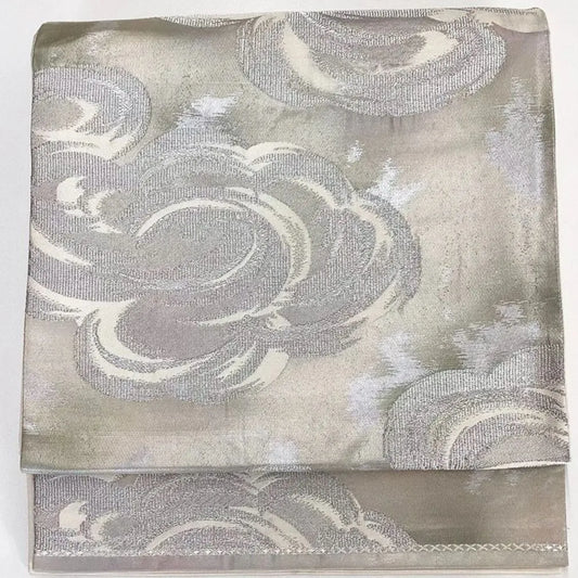 7040# Japanese Vintage Fukuro Obi Belt Kimono Fabric Silk Traditional Silver