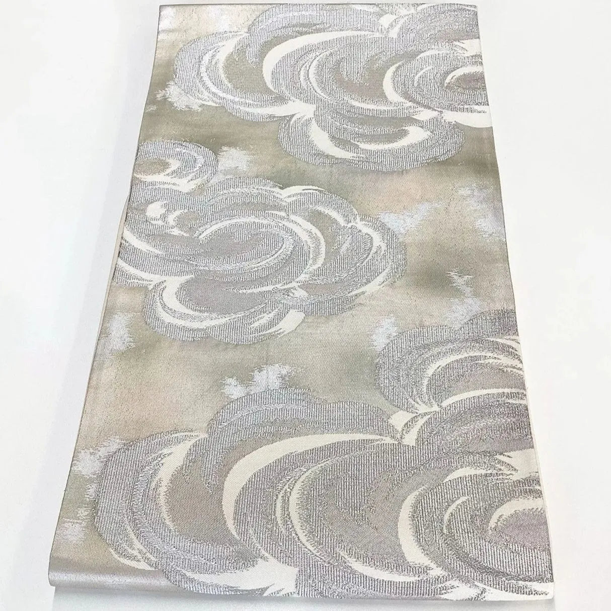 7040# Japanese Vintage Fukuro Obi Belt Kimono Fabric Silk Traditional Silver
