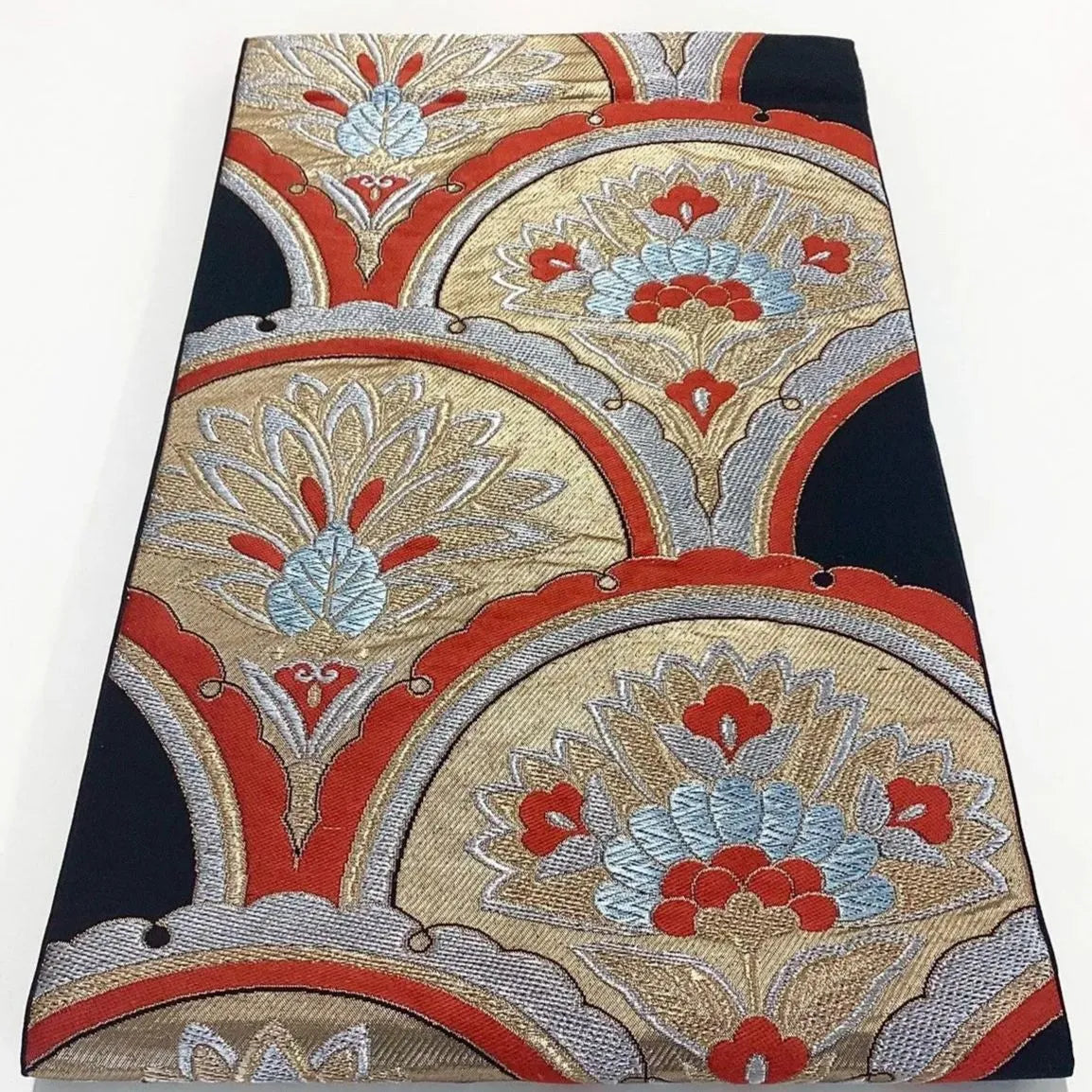 7043# Japanese Vintage Fukuro Obi Belt Kimono Fabric Silk Traditional Black