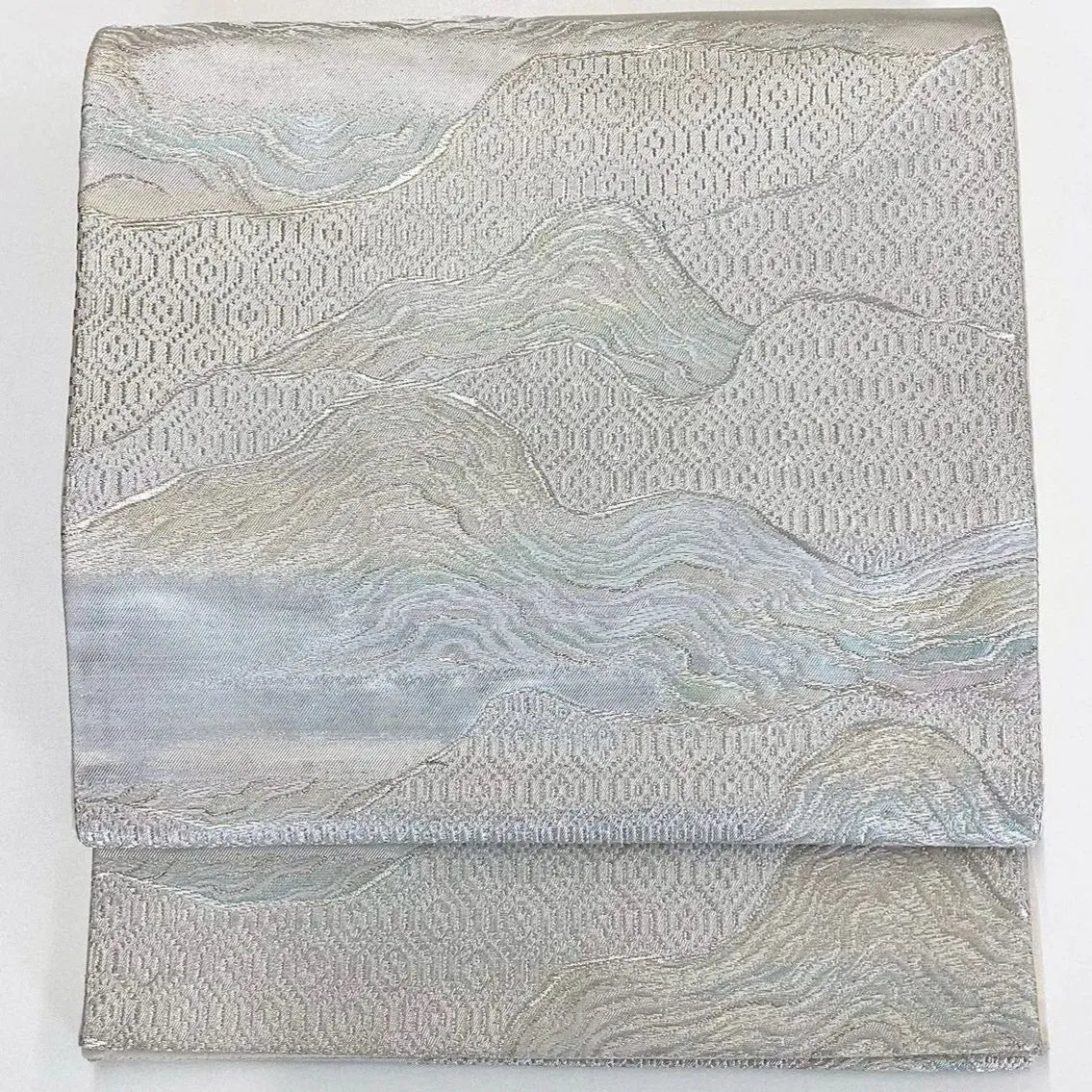 7045# Japanese Vintage Fukuro Obi Belt Kimono Fabric Silk Traditional Silver