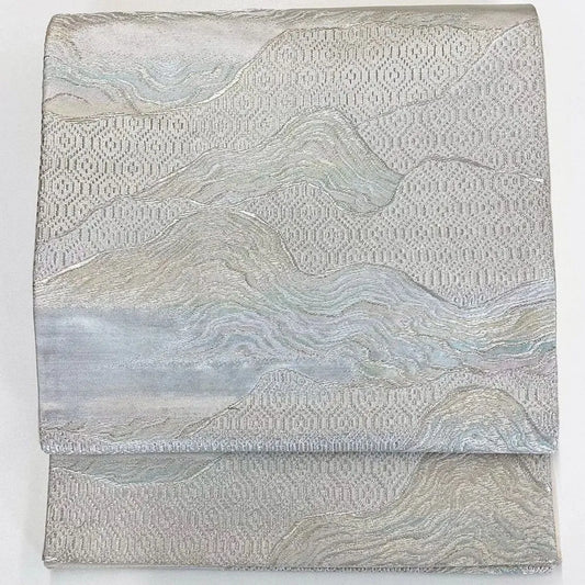 7045# Japanese Vintage Fukuro Obi Belt Kimono Fabric Silk Traditional Silver