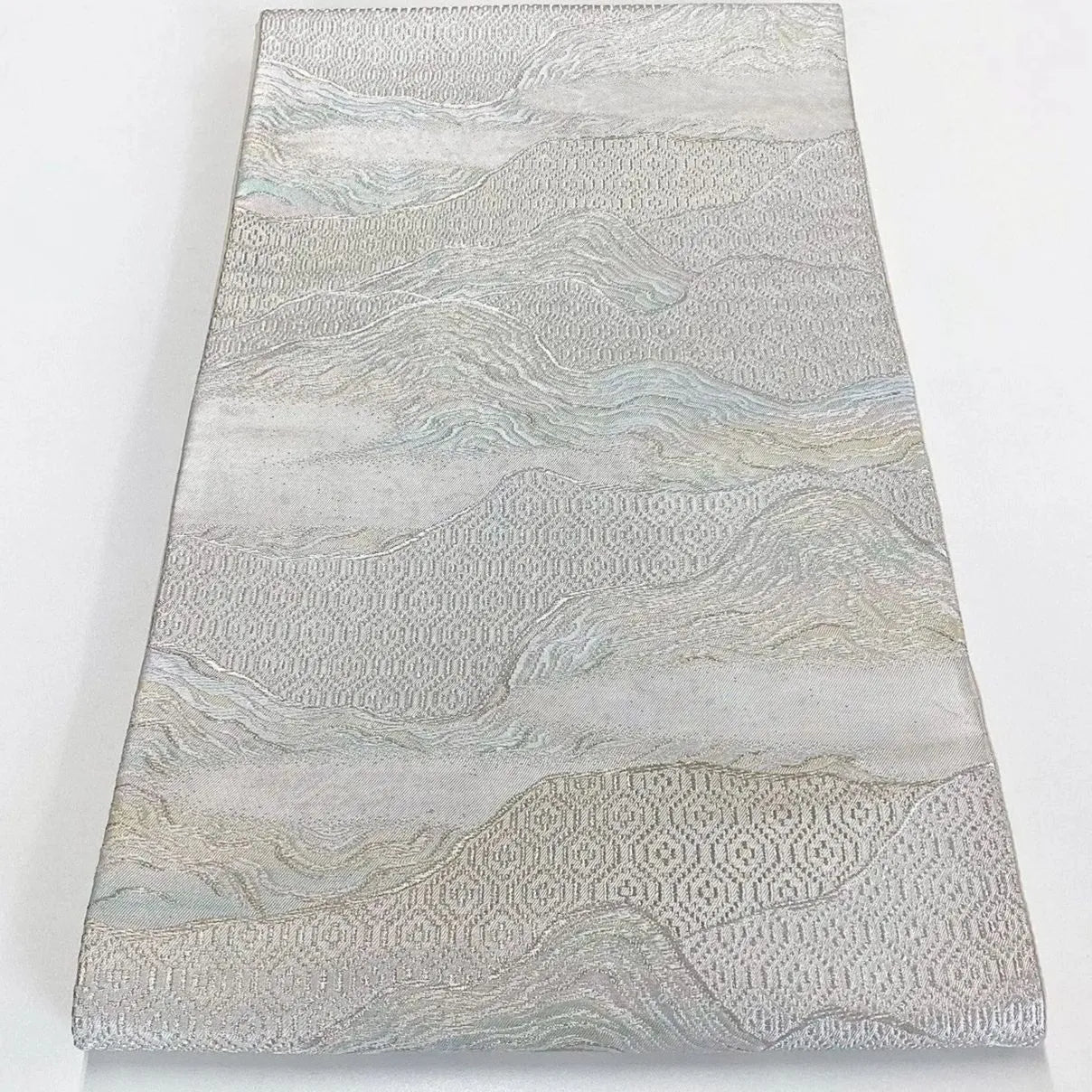 7045# Japanese Vintage Fukuro Obi Belt Kimono Fabric Silk Traditional Silver