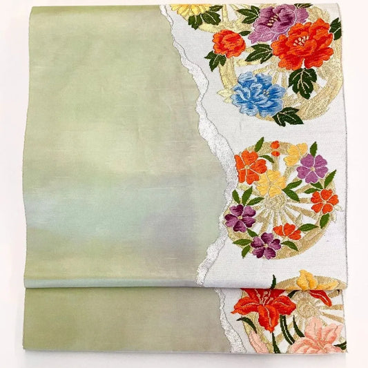 7047# Japanese Vintage Fukuro Obi Belt Kimono Fabric Silk Traditional