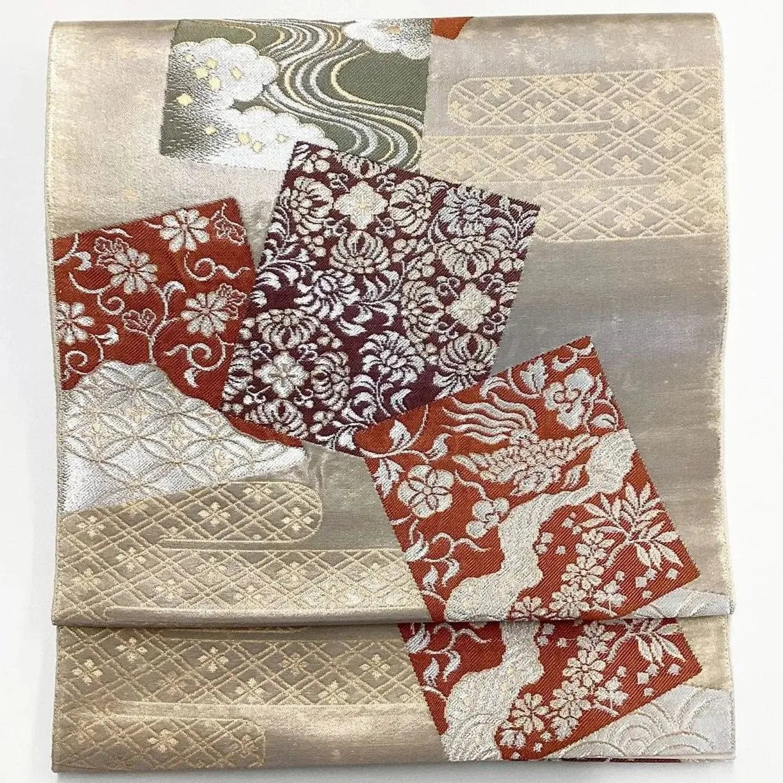 7049# Japanese Vintage Fukuro Obi Belt Kimono Fabric Silk Traditional