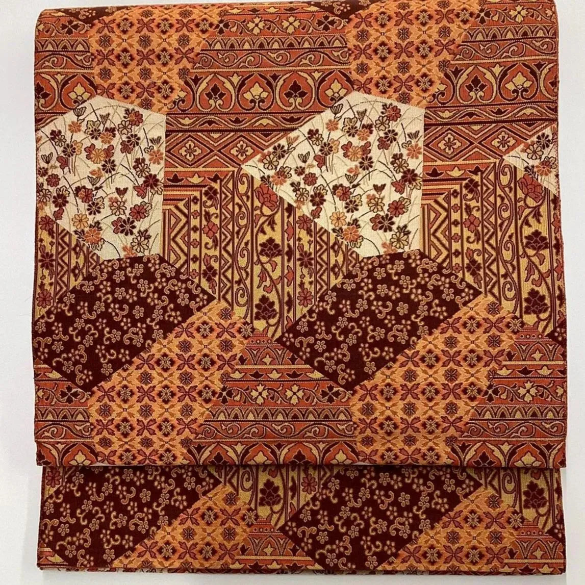 7050# Japanese Vintage Fukuro Obi Belt Kimono Fabric Silk All-over pattern　