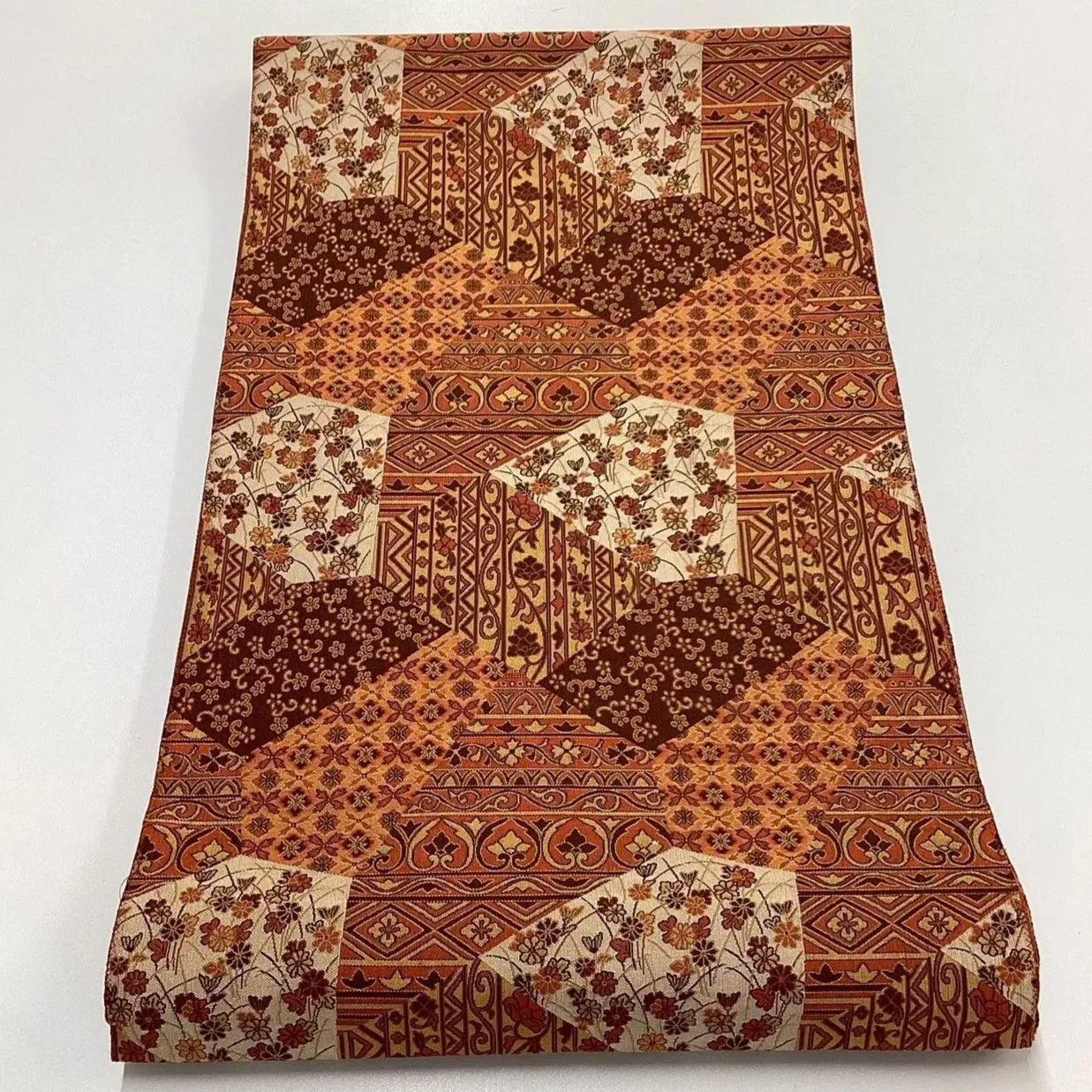 7050# Japanese Vintage Fukuro Obi Belt Kimono Fabric Silk All-over pattern　