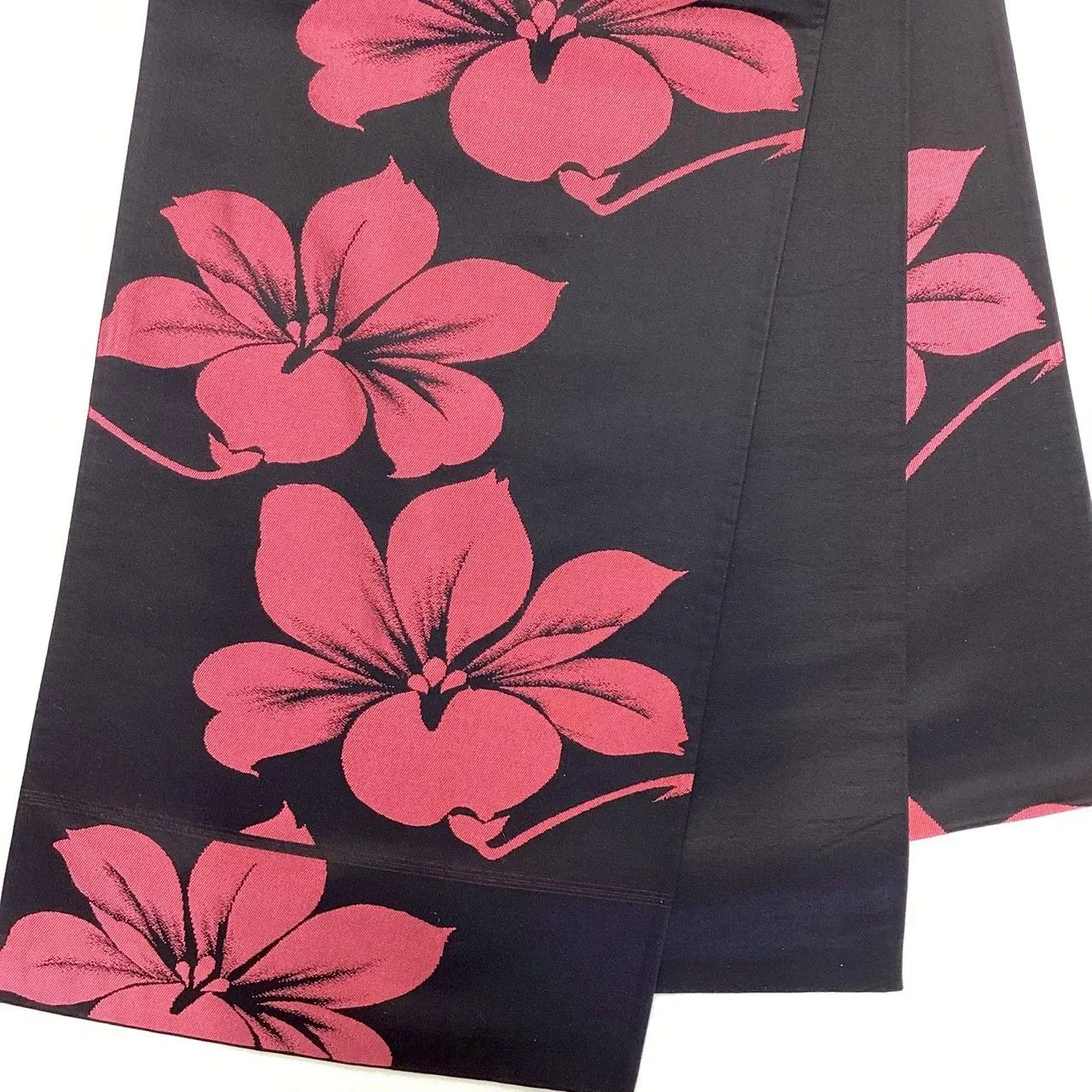 7051# Japanese Vintage Fukuro Obi Belt Kimono Fabric Silk Traditional Black