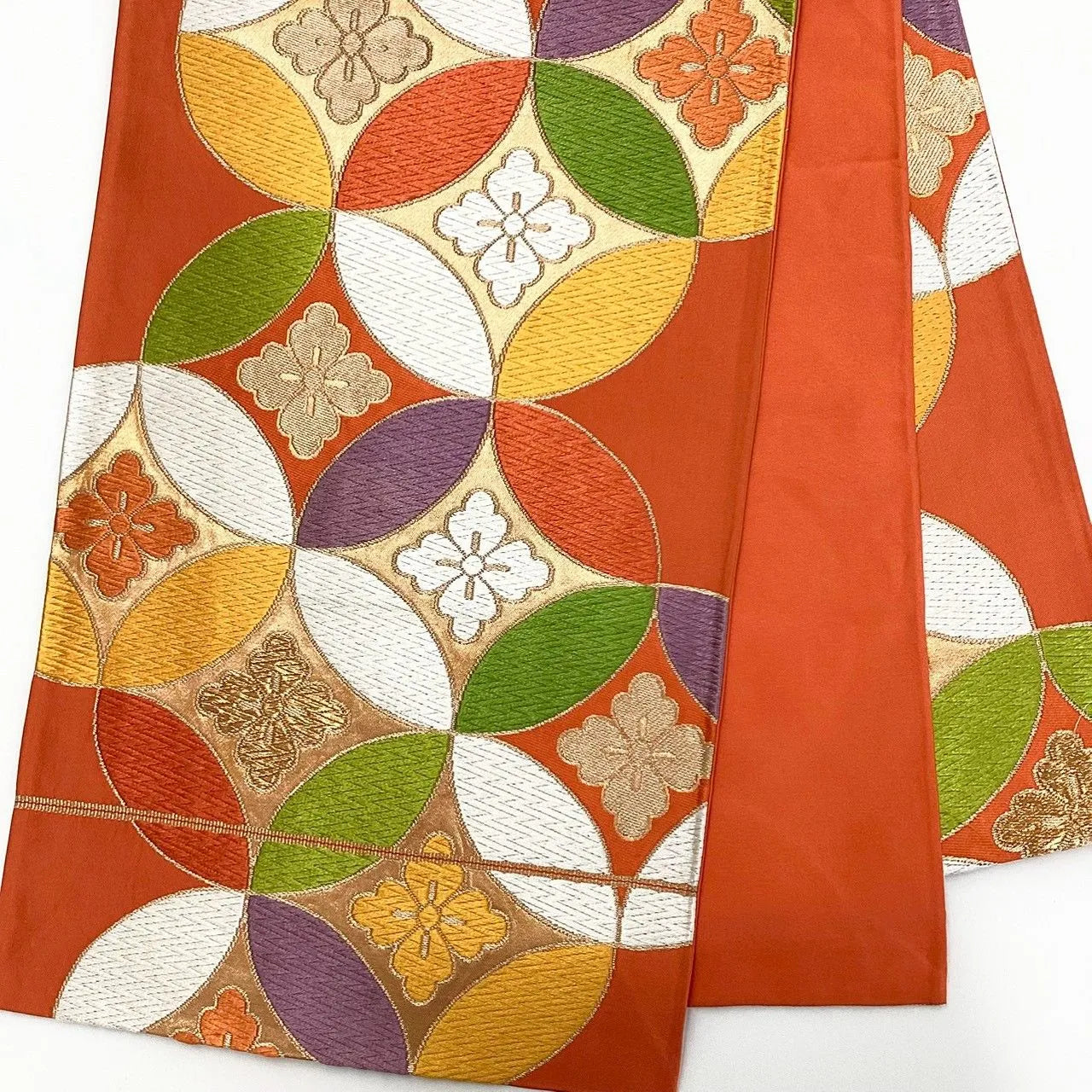 7052# Japanese Vintage Fukuro Obi Belt Kimono Fabric Silk Traditional Embroidery