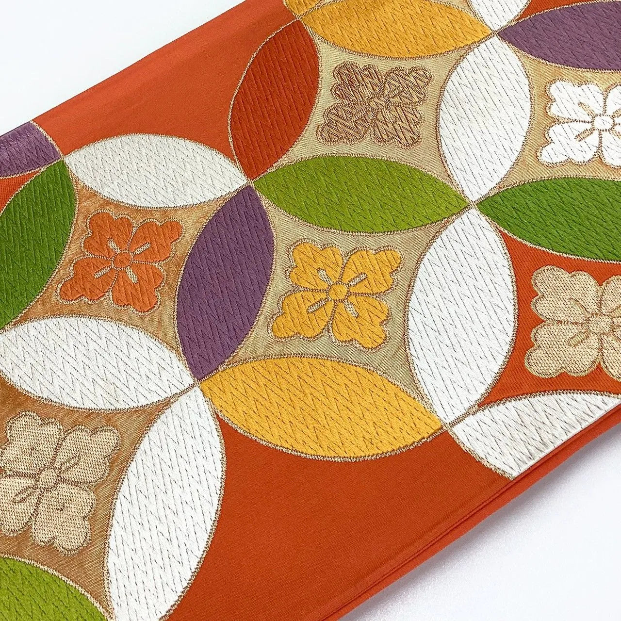 7052# Japanese Vintage Fukuro Obi Belt Kimono Fabric Silk Traditional Embroidery