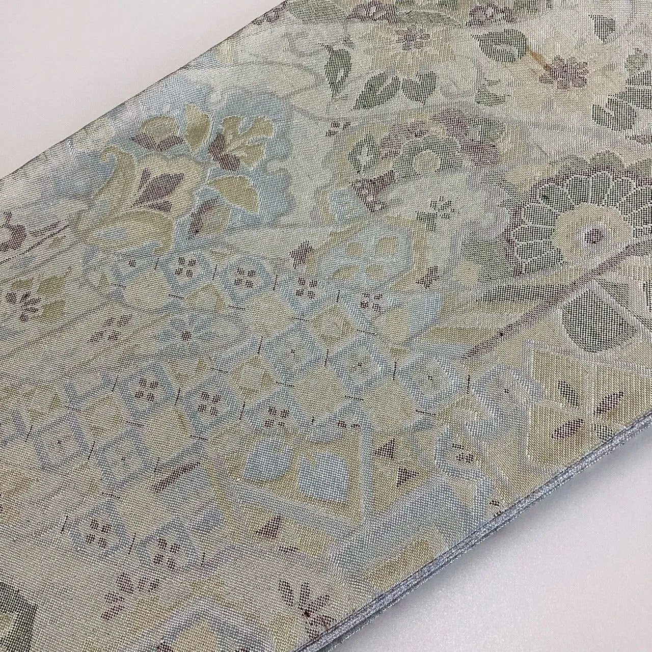 7053# Japanese Vintage Fukuro Obi Belt Kimono Fabric Silk Traditional Silver