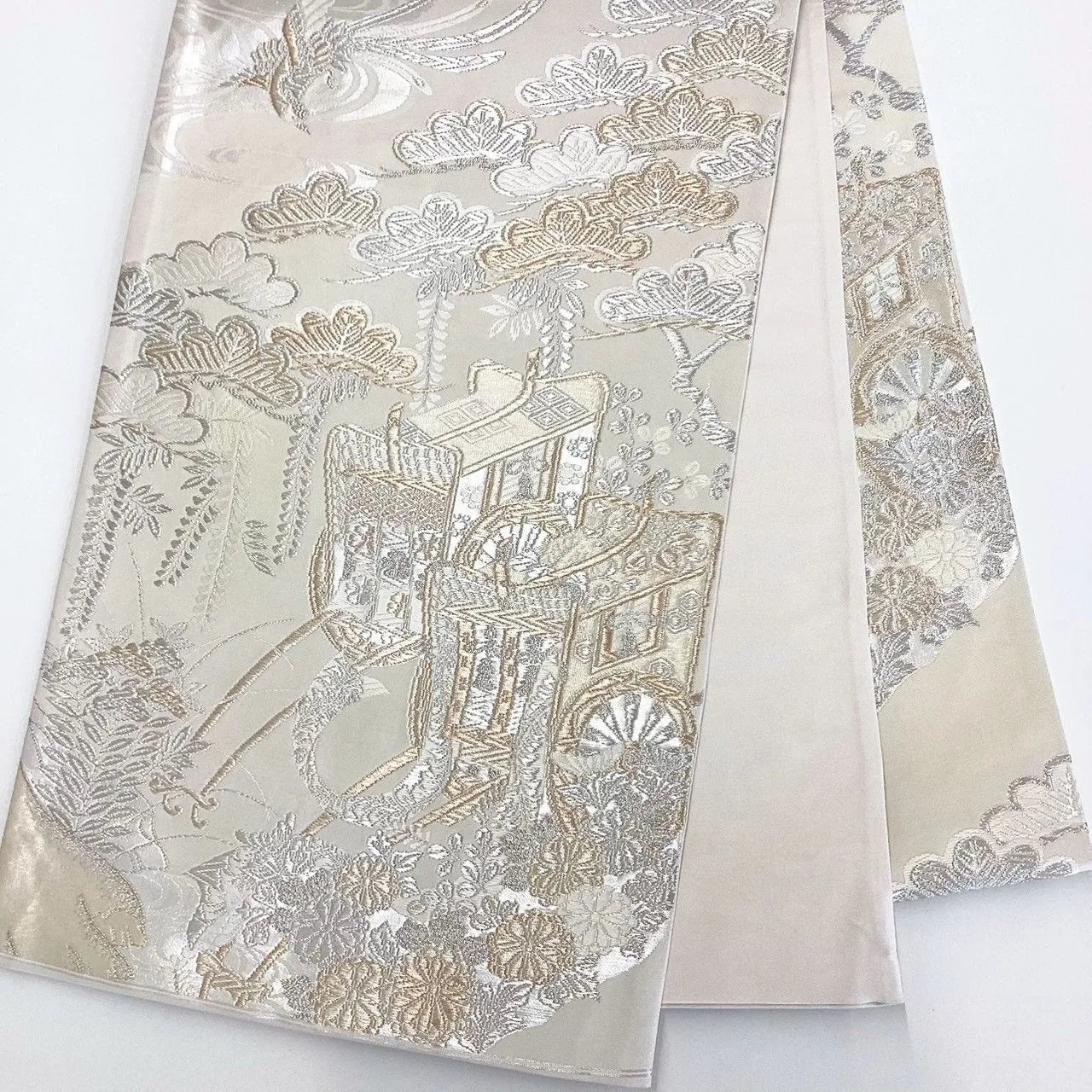 7054# Japanese Vintage Fukuro Obi Belt Kimono Fabric Silk All-over pattern　