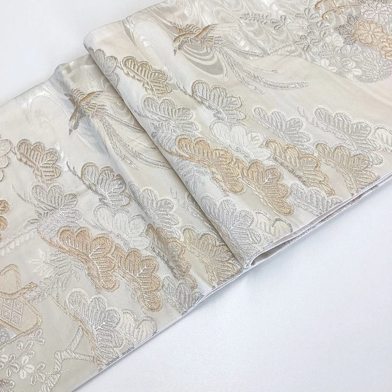 7054# Japanese Vintage Fukuro Obi Belt Kimono Fabric Silk All-over pattern　