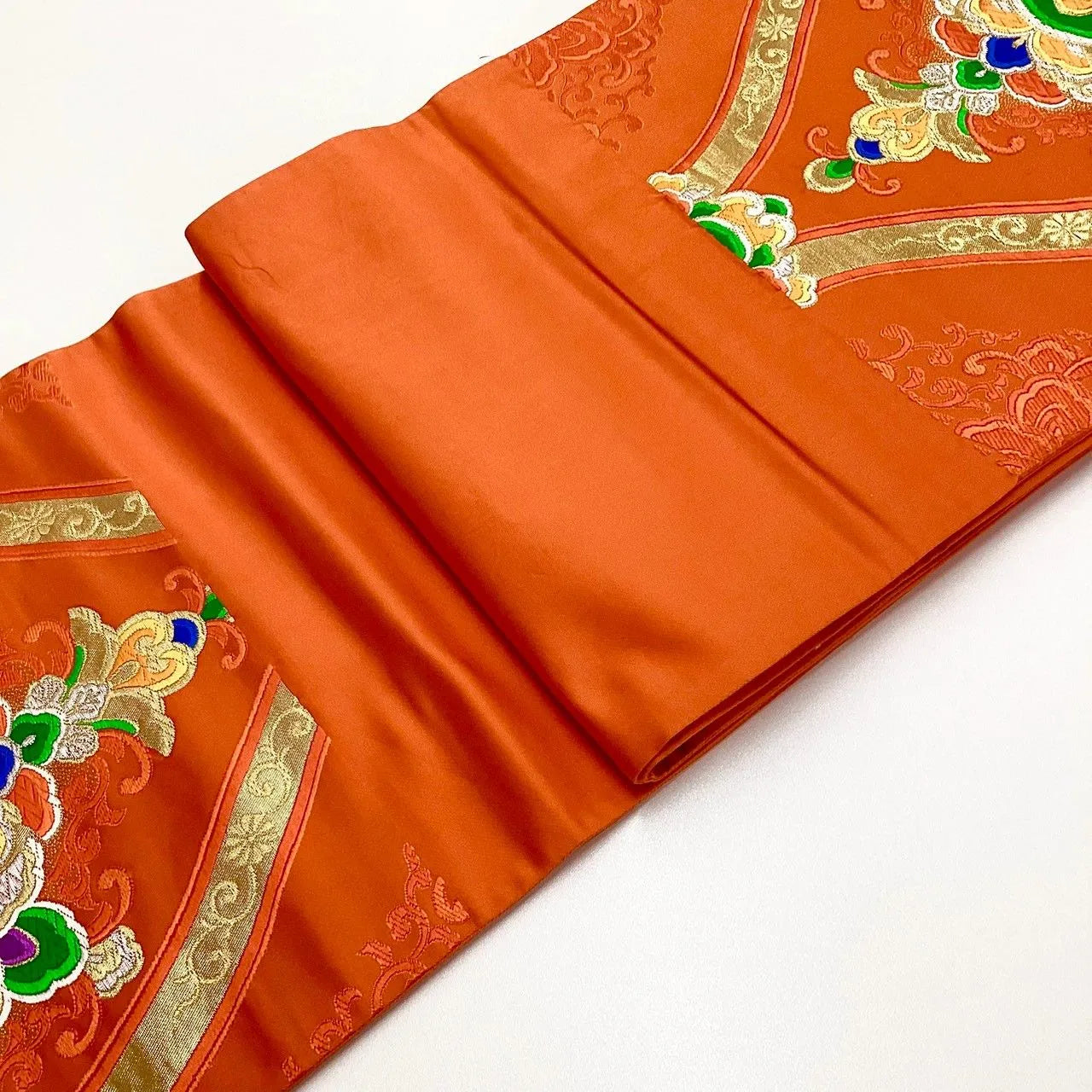 7056# Japanese Vintage Fukuro Obi Belt Kimono Fabric Silk Traditional Embroidery