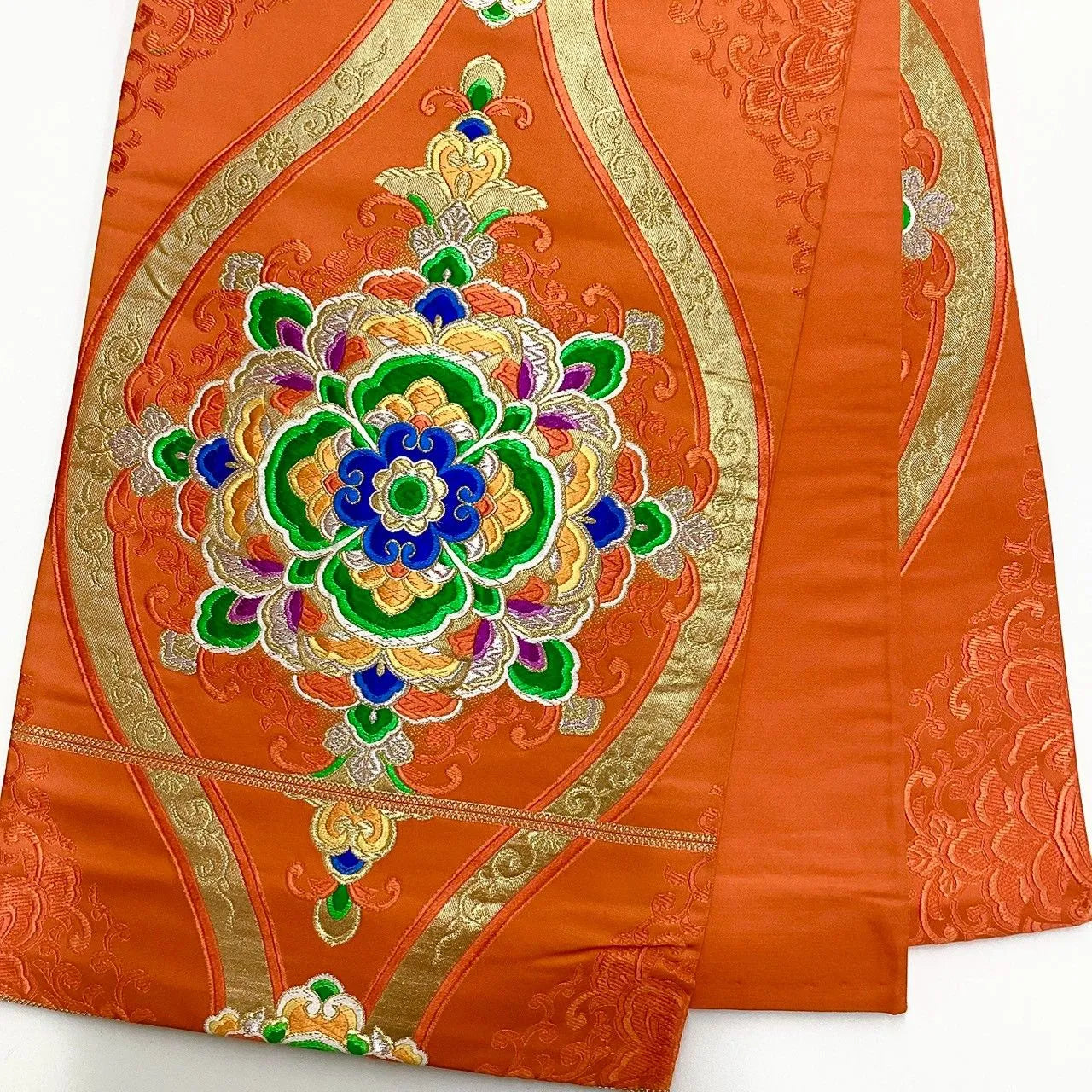 7056# Japanese Vintage Fukuro Obi Belt Kimono Fabric Silk Traditional Embroidery