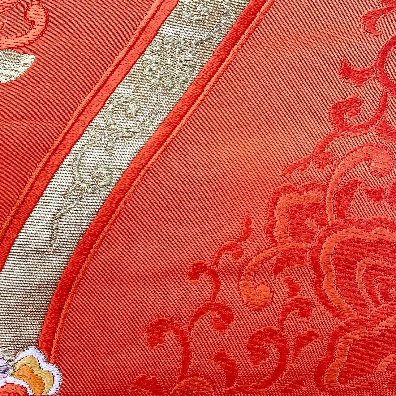 7056# Japanese Vintage Fukuro Obi Belt Kimono Fabric Silk Traditional Embroidery