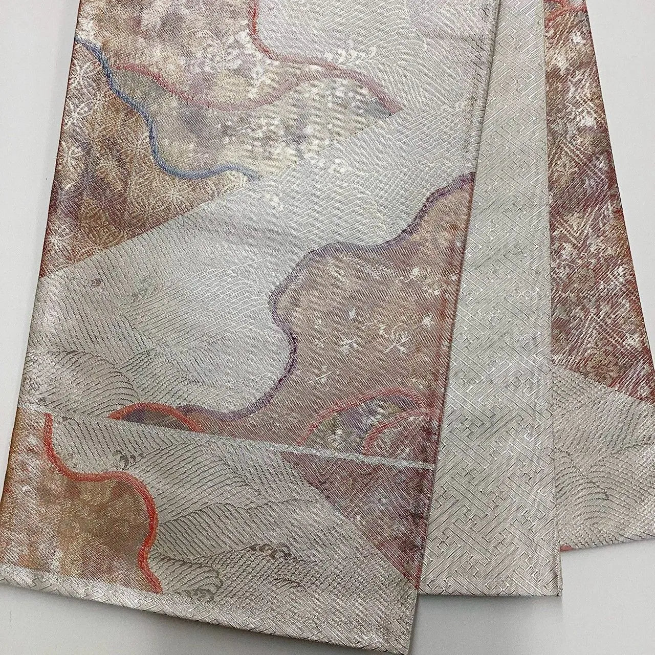7058# Japanese Vintage Fukuro Obi Belt Kimono Fabric Silk Traditional Unfinished