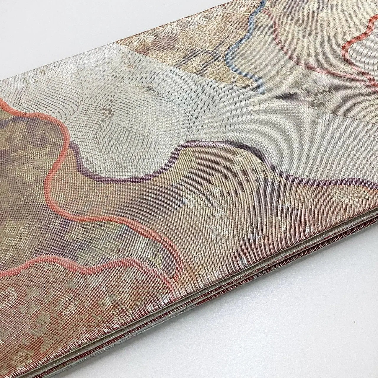 7058# Japanese Vintage Fukuro Obi Belt Kimono Fabric Silk Traditional Unfinished