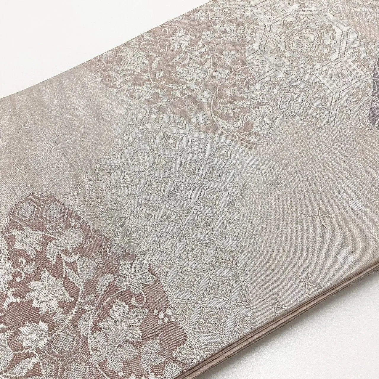 7060# Japanese Vintage Fukuro Obi Belt Kimono Fabric Silk Traditional Silver