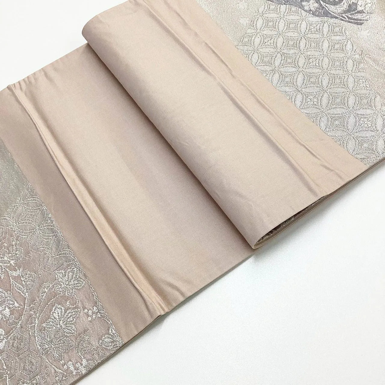 7060# Japanese Vintage Fukuro Obi Belt Kimono Fabric Silk Traditional Silver