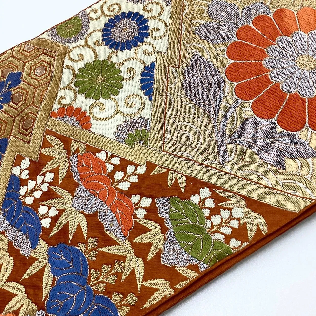7064# Japanese Vintage Fukuro Obi Belt Kimono Fabric Silk Traditional Unfinished