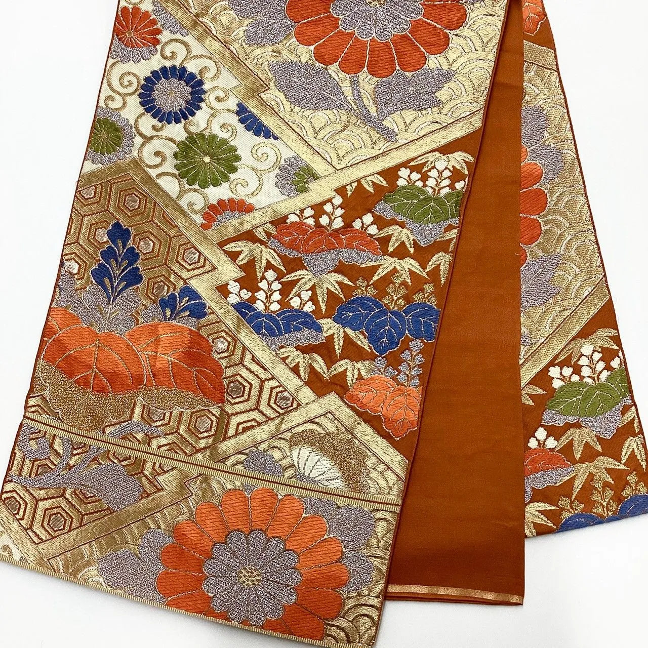 7064# Japanese Vintage Fukuro Obi Belt Kimono Fabric Silk Traditional Unfinished